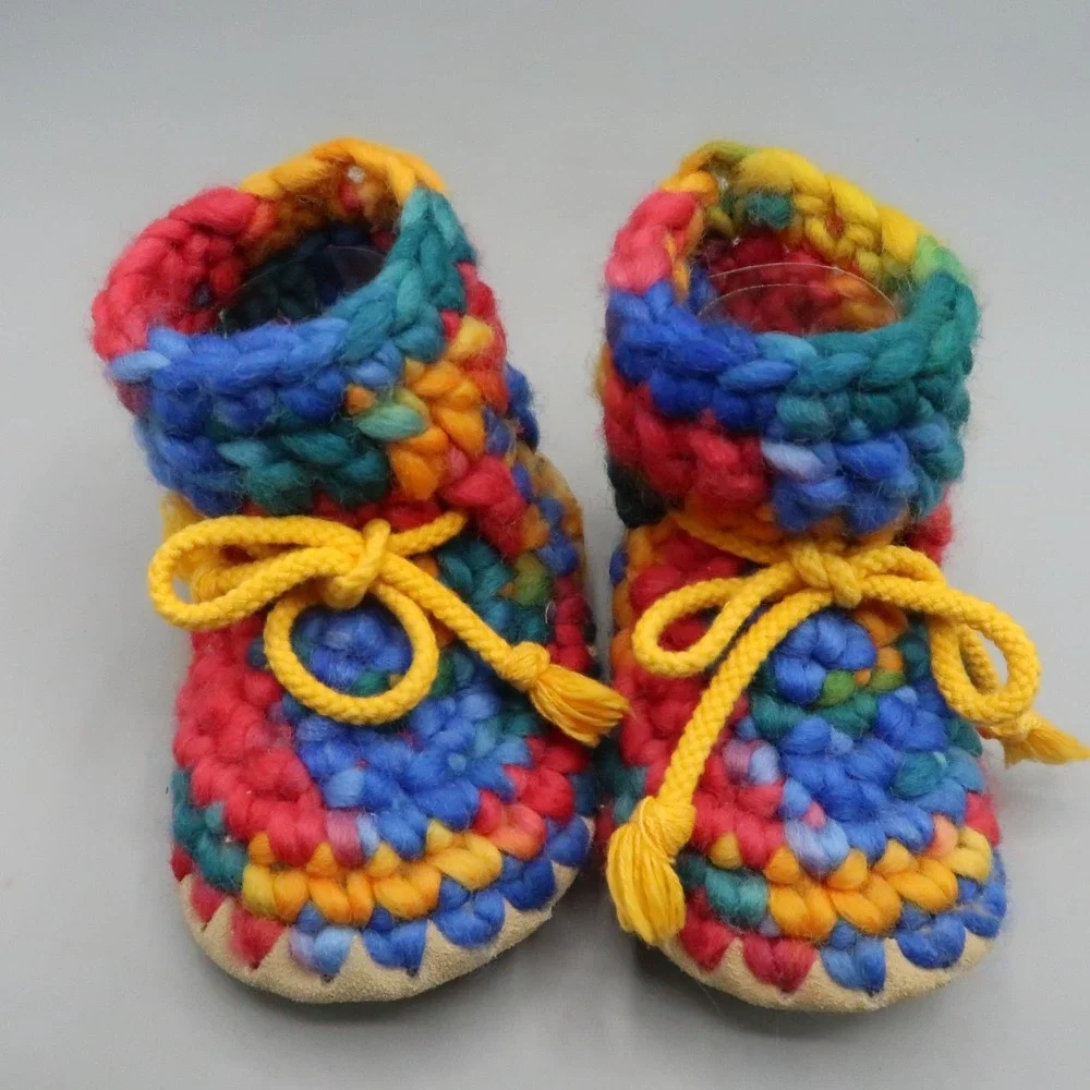 Padraig Cottage Handmade Wool Baby Slippers Age 1- 2.5 years  (5-6) Rainbow